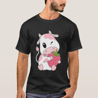 Camiseta K Strawberry Cow Print Kawaii Animal
