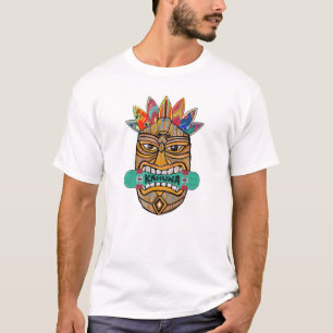 Camiseta Kahuna Tiki Mask Skateboard Surfer King Hawaii