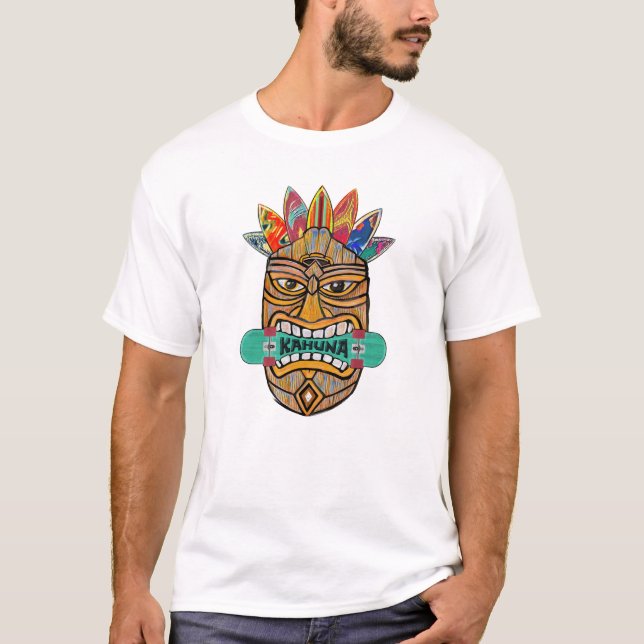 Camiseta Kahuna Tiki Mask Skateboard Surfer King Hawaii (Anverso)