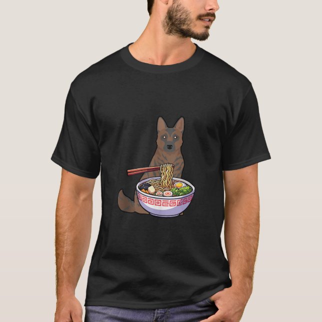 Camiseta Kai Ken Comiendo fideos japoneses de Ramen Cute An (Anverso)