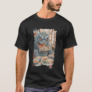 Camiseta Kaiju Antiguo Come Gráficos Japoneses de Ramen Gue