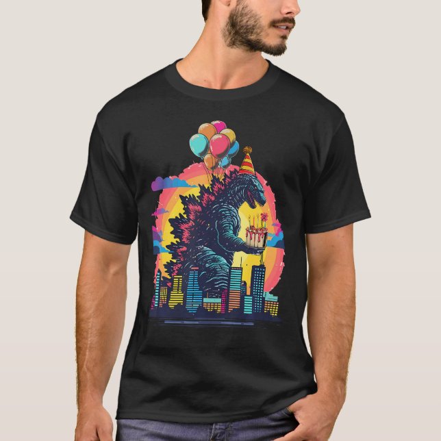 Camiseta Kaiju Cumpleaños Globo Monstruo de la película Bda (Anverso)