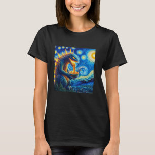 Camiseta Kaiju japonés retro comiendo una noche estrellada