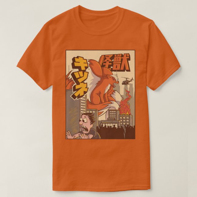 Camiseta Kaiju Kitsune Nueve Cuchillada De Monstruo Japonés (Diseño del anverso)