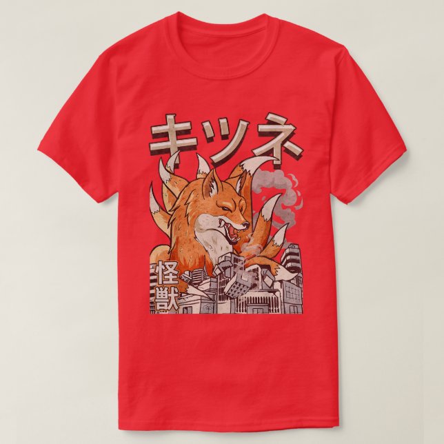Camiseta Kaiju Kitsune Nueve Cuchillada De Monstruo Japonés (Diseño del anverso)