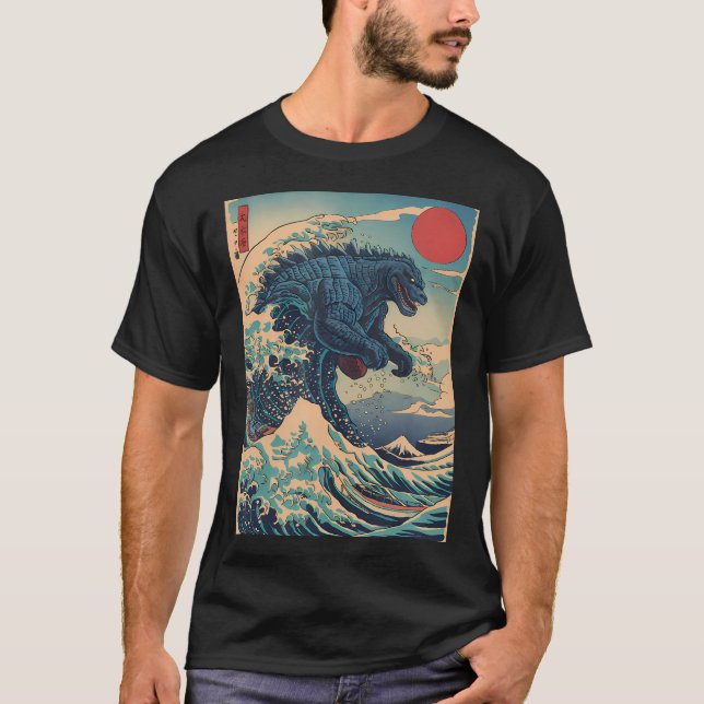 Camiseta Kaiju Monstruo Arte Estilo Japonés Gran Ola De Ka (Anverso)