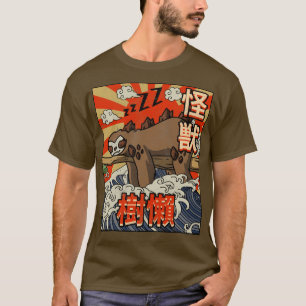 Camiseta Kaiju Sloth Gran Ola de Kanagawa Japonés Kaiji