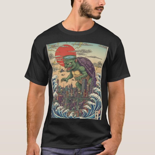 Camiseta Kaiju Turtle Over Tokyo Sunset (Anverso)