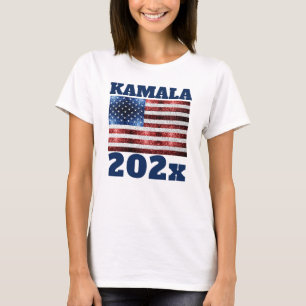 Camiseta KAMALA 2024 bandera de EE. UU. texto azul rojo pur