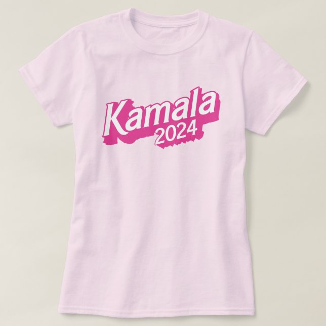 Camiseta Kamala 2024 de color rosa (Diseño del anverso)