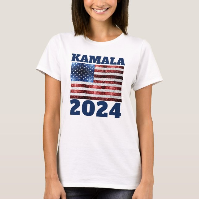 Camiseta KAMALA 2024 Estados Unidos bandera azul rojo chisp (Anverso)
