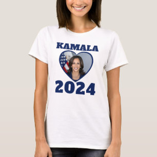 Camiseta KAMALA 2024 foto de corazón azul demócrata texto