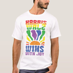 Camiseta Kamala gana con alegría retro Boho Harris Walz LGB