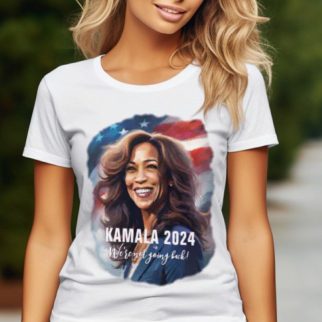 Camiseta Kamala Harris 2024 Gamas de Arte Gráfico (KAMALA HARRIS 2024 Graphic Art with Not Going Back quote.)