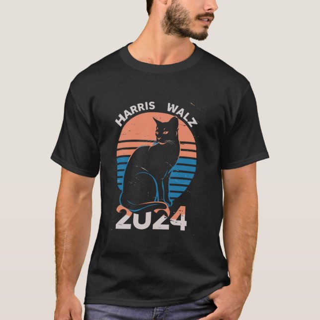 Camiseta Kamala Harris Cat Harris Walz 2024 T Shirt (Anverso)