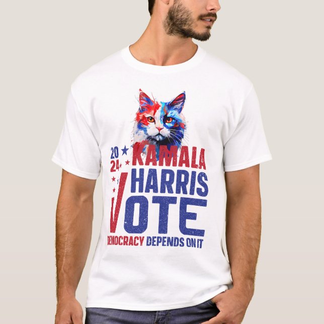 Camiseta Kamala Harris Patriotic Cat T-Shirt (Anverso)