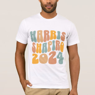 Camiseta Kamala Harris Shapiro Texto Ondulado Retro Moderno