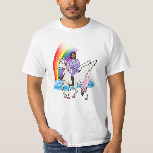 CAMISETA KAMALA HARRIS UNICORN Y RAINBOW (Anverso)