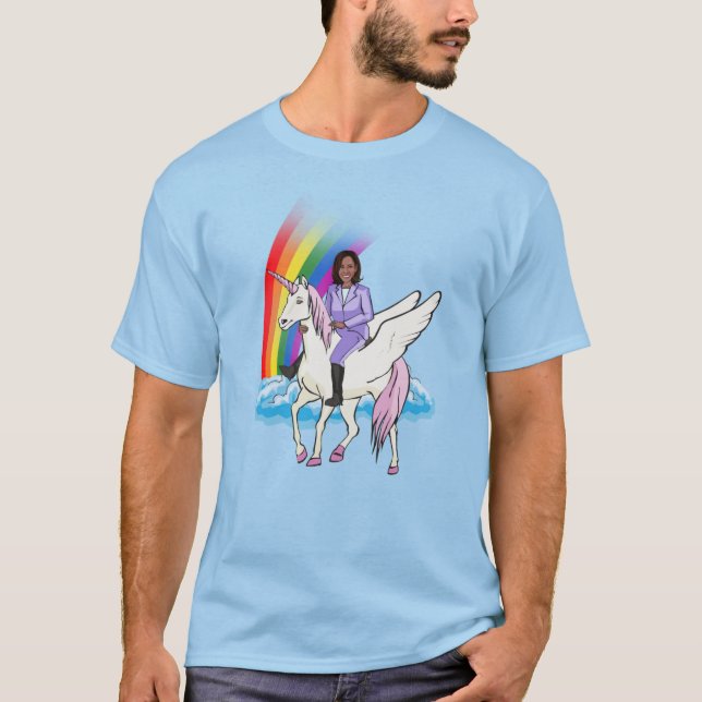 CAMISETA KAMALA HARRIS UNICORN Y RAINBOW (Anverso)