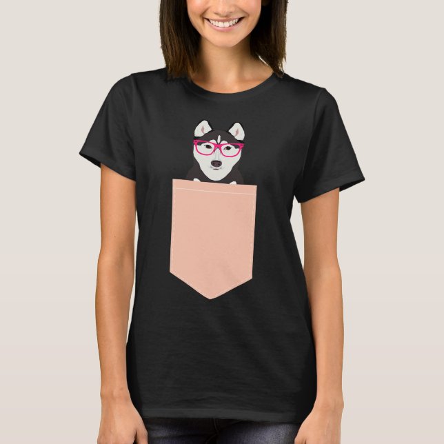 Camiseta Kamri Siberian Husky Con Gafas De Hipster Rosa (Anverso)