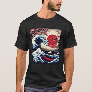 Camiseta Kanagawa japonés vintage La Gran Ola Flor de Cerez