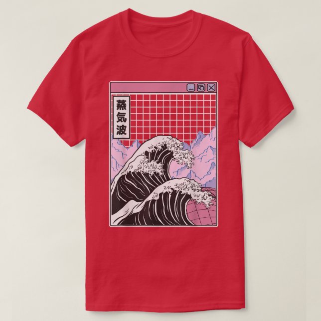 Camiseta Kanagawa Wave Japan Digital Grid Landscape Retro V (Diseño del anverso)