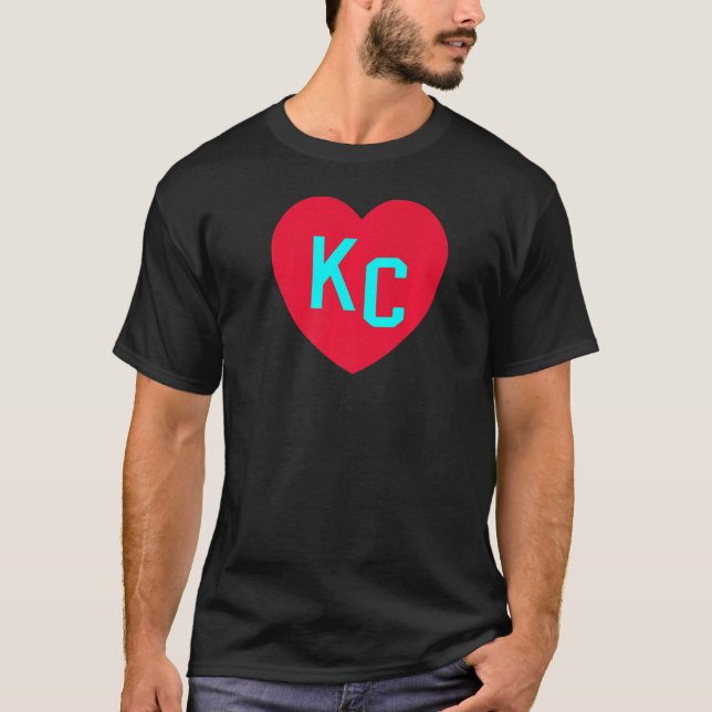 Camiseta Kansas City Verde azulada BlueRed Heart KC Letras  (Anverso)