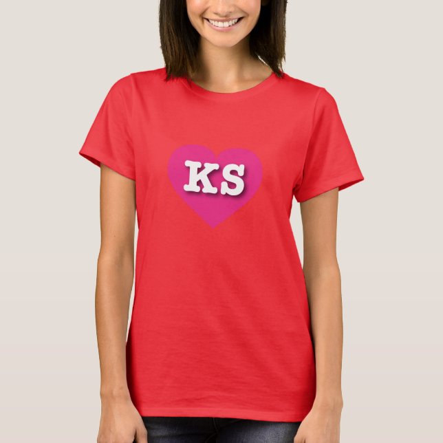 Camiseta Kansas Hot Pink Heart - Amo a KS (Anverso)