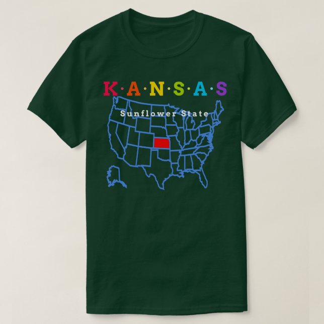 Camiseta Kansas USA Sunflower State Con Mapa (Diseño del anverso)
