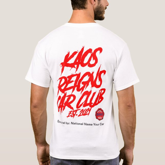 Camiseta Kaos Realiza un club de autos patrocinado por (Reverso)