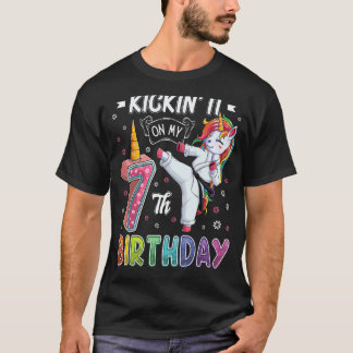 Camiseta Karate de Unicornio Clásico Cumpleaños 7 Siete Año