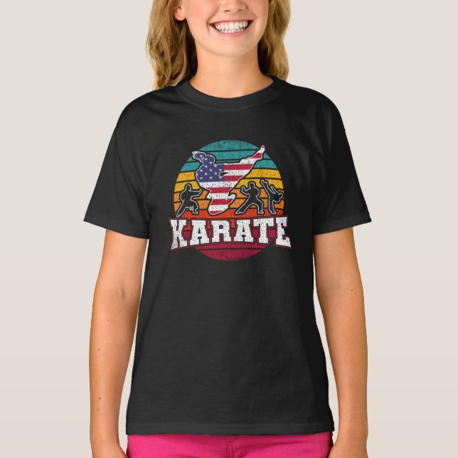 Camiseta Karate femenino - Chicas Bandera de Estados Unidos (Anverso)