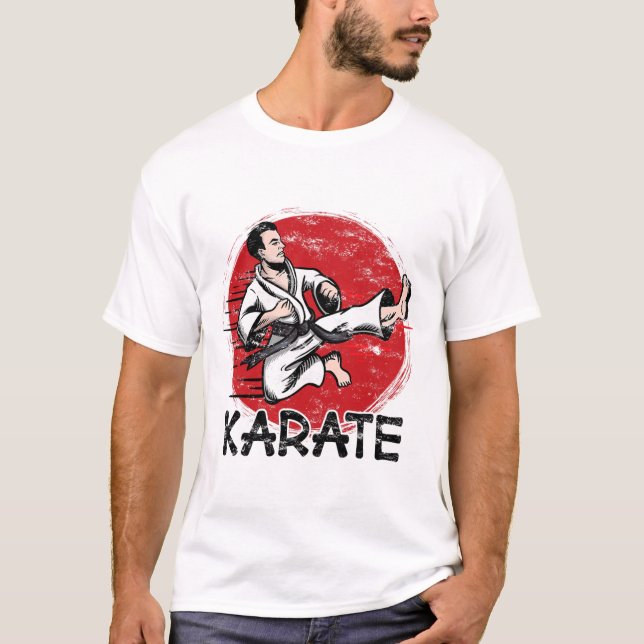 Camiseta Karate Grunge Design Man Haciendo Salto Kick Por K (Anverso)
