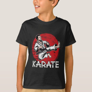 Camiseta Karate Grunge Design Man Haciendo Salto Kick Por K