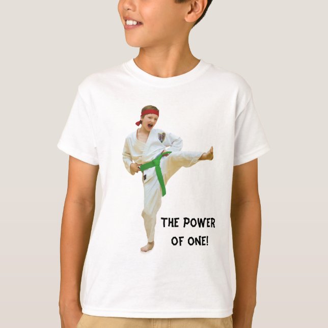 Camiseta Karate que golpea con el pie, cinturón verde, (Anverso)