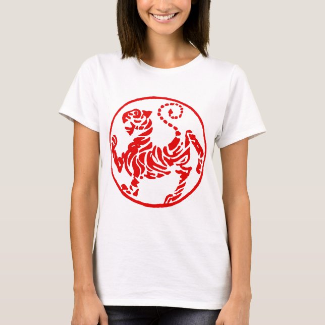 Camiseta Karate rojo del japonés del tigre del sol naciente (Anverso)