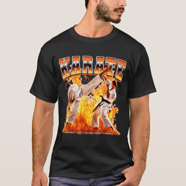 Camiseta Karate Taekwondo Flames Estilo Bootleg 90s (Anverso)