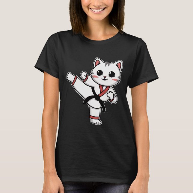 Camiseta Karate Taekwondo Gracioso Gato Jiu Jitsu Mujeres C (Anverso)