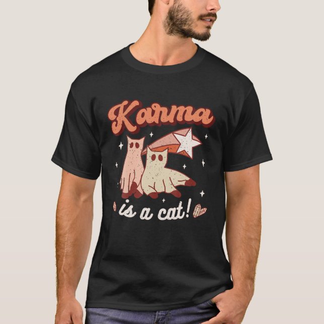 Camiseta Karma Es Un Gato Retro Halloween Famoso Groovy Gra (Anverso)