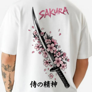 Camiseta Katana de Sakura Estilo Japonés Ropa Urbana