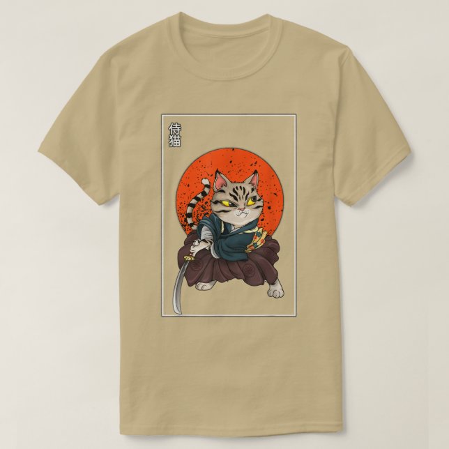 Camiseta Katana Ninja Kitten Nek, un gato japonés samurai (Diseño del anverso)