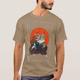 Camiseta Katana Ninja Kitten Nek, un gato japonés samurai