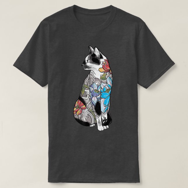 Camiseta Katana Ninja Yakuza Tattoo, un gato japonés samura (Diseño del anverso)