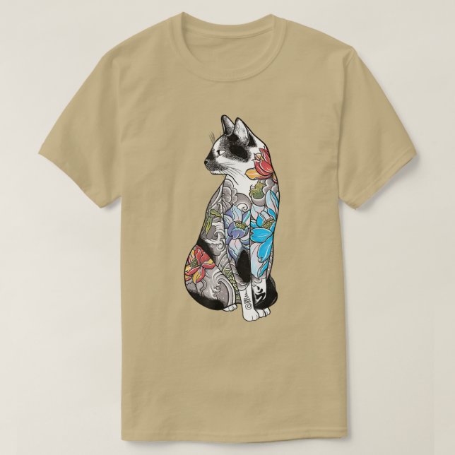 Camiseta Katana Ninja Yakuza Tattoo, un gato japonés samura (Diseño del anverso)