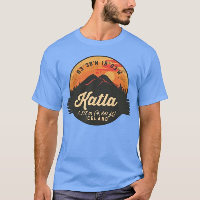 Camiseta Katla Volcano Iceland Retro Sunset Hiking Camping  (Anverso)