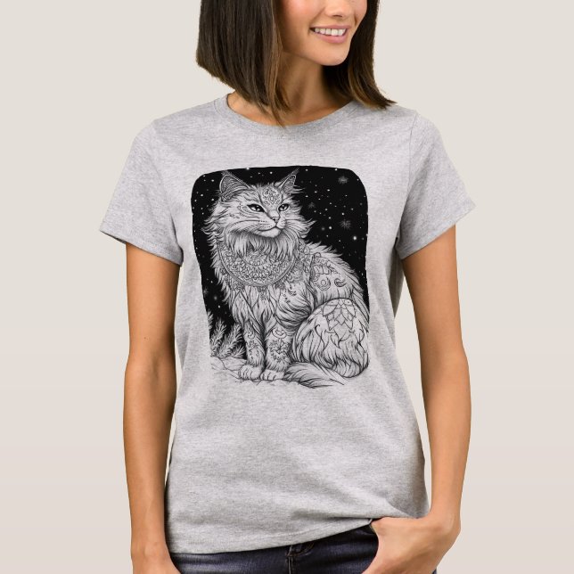Camiseta Katze bei Nacht unter magischem Sternenhimmel (Anverso)