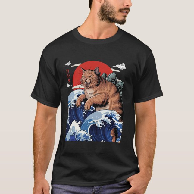 Camiseta Katzilla Catzilla Estilo arte japonés Gato Enamora (Anverso)