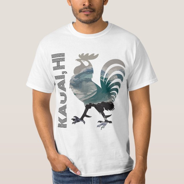 Camiseta Kauai Chicken Rooster Hawaii Surf Wave  (Anverso)