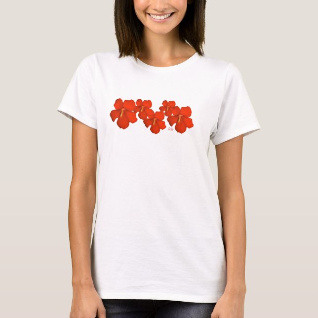 Camiseta Kauai ~ Clusters de flores rojas de Hibis (Anverso)