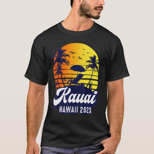Camiseta Kauai Hawaii 2023 Hawaiian Sunset Beach Retro (Anverso)